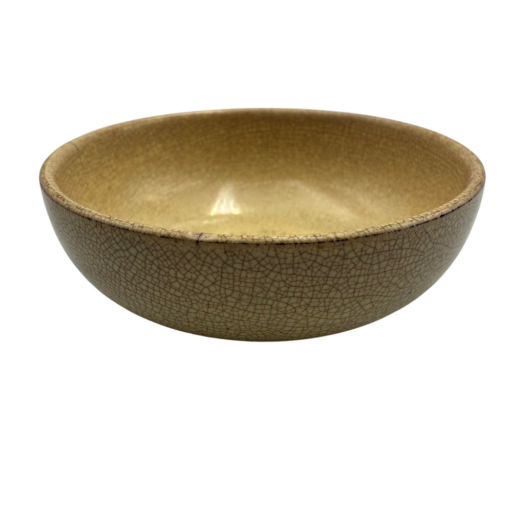 Vintage McCoy USA Pottery Bowl Cream Tan Crackle Glaze Ceramic Round 6 Inch